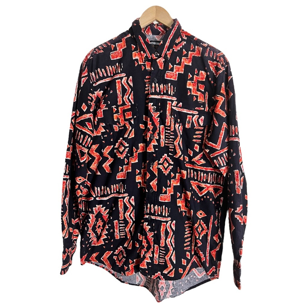 Vintage Wrangler Frontier Series Western Button-Down Shirt Large Tall Colorful